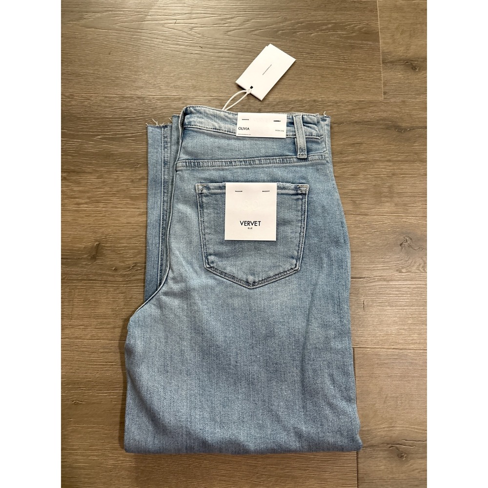VERVET BLUE Olivia Distressed Light Wash High Rise Wide Leg Jeans Size 30